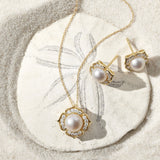 White Pearl & Diamond Blossom Pendant Necklace