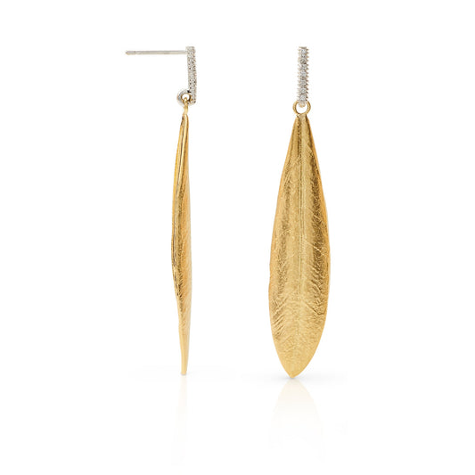 Olive Leaf & Diamond Earrings