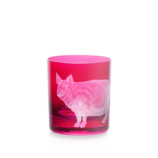 Artel Barnyard Double Old-Fashioned Glass, Fuchsia Pig