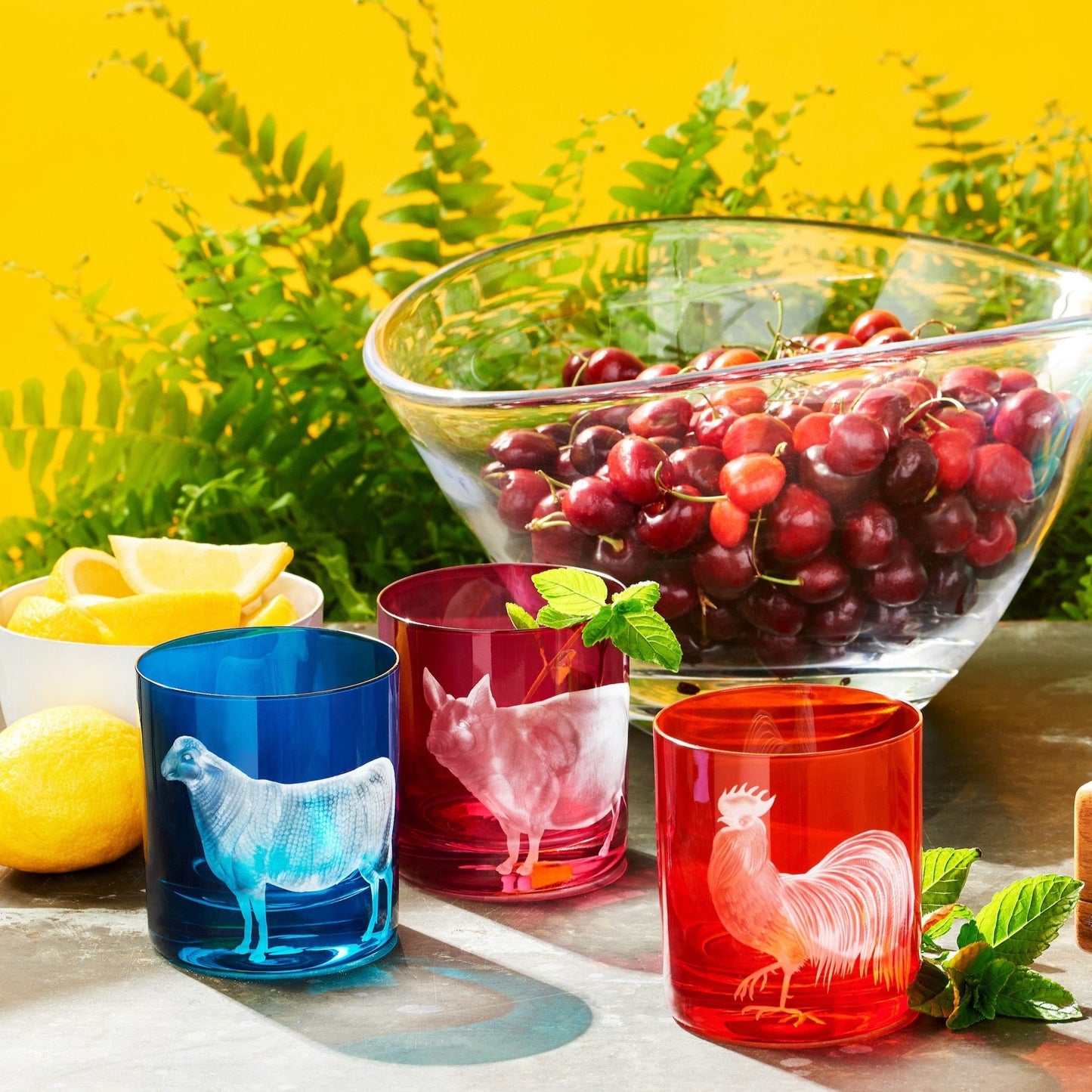 Barnyard Double Old-Fashioned Glass, Fuchsia Pig