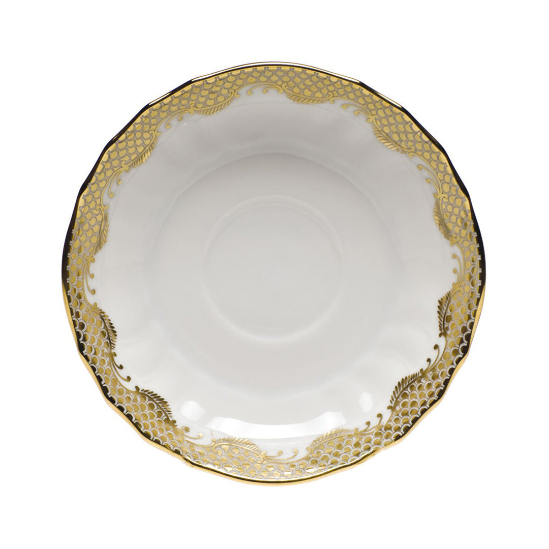 Herend Fish Scale Canton Tea Saucer, Gold