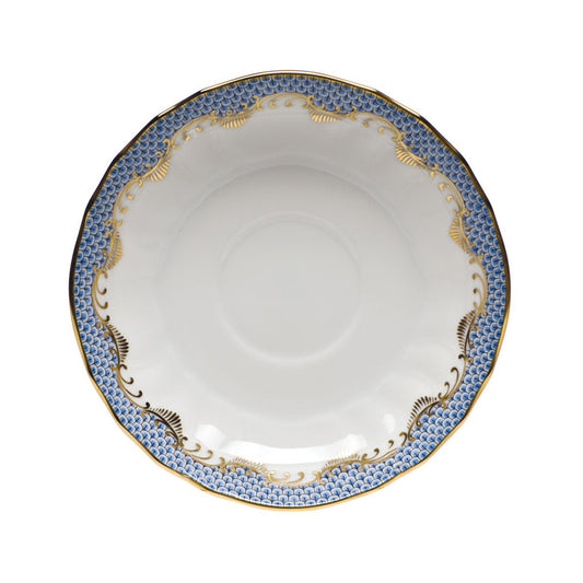 Herend Fish Scale Canton Tea Saucer, Light Blue