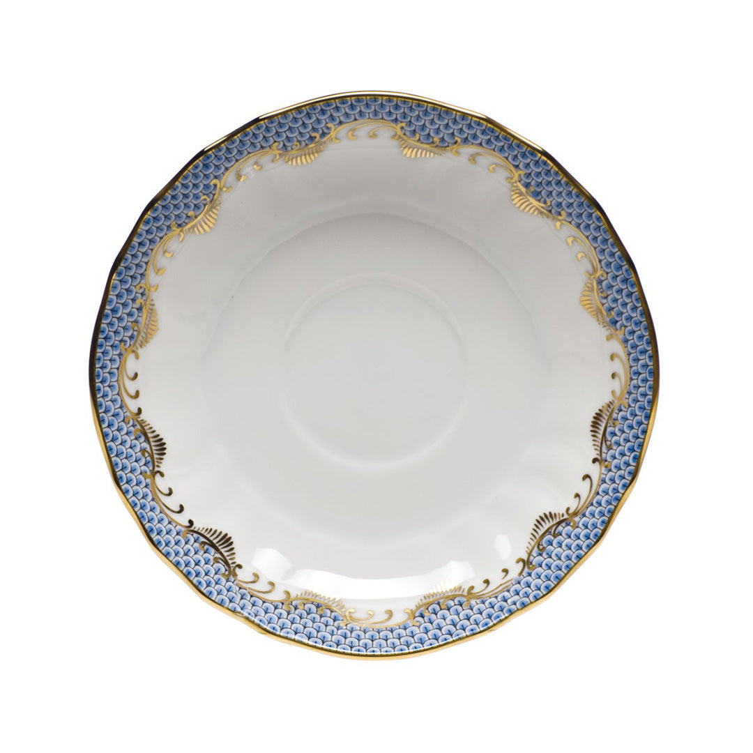 Herend Fish Scale Canton Tea Saucer, Light Blue