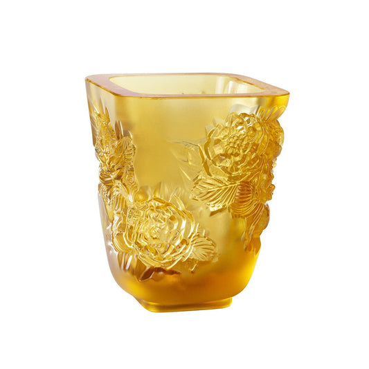 Lalique Small Pivoines Vase, Amber