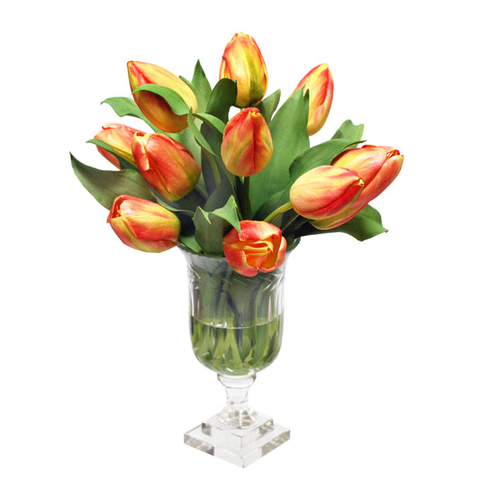 Tulips in Leaf-Cut Vase