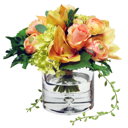 Ranunculus & Orchids in Glass Vase