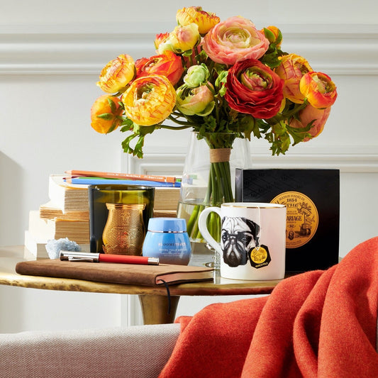 Mixed Ranunculus in Glass Vase