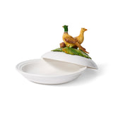 Majolica Pheasants Covered Soup Bowl