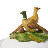 Majolica Pheasants Covered Soup Bowl