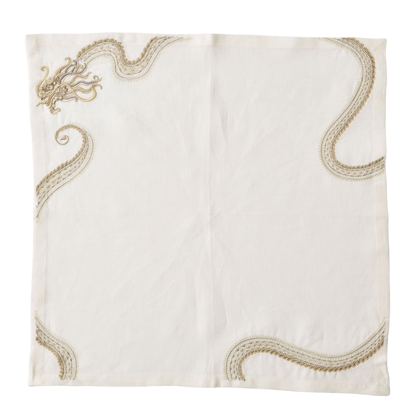 Imperial Dragon Napkin, White/Gold/Silver