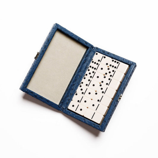 Blue Ostrich-Embossed Domino Set