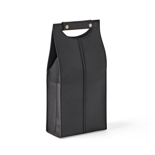 Leather Wine Carrier, Double Black