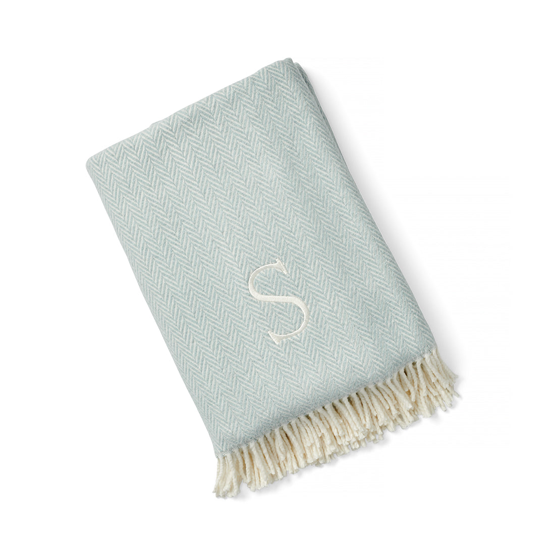 Herringbone Plush Throw, Sky Personalized