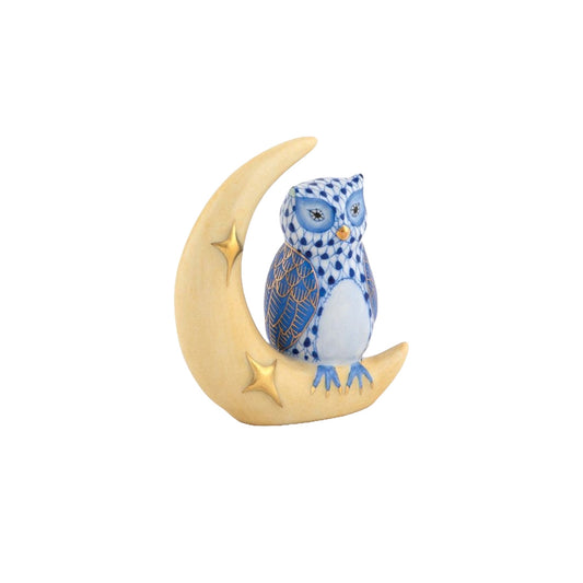 Herend Owl with Crescent Moon, Sapphire