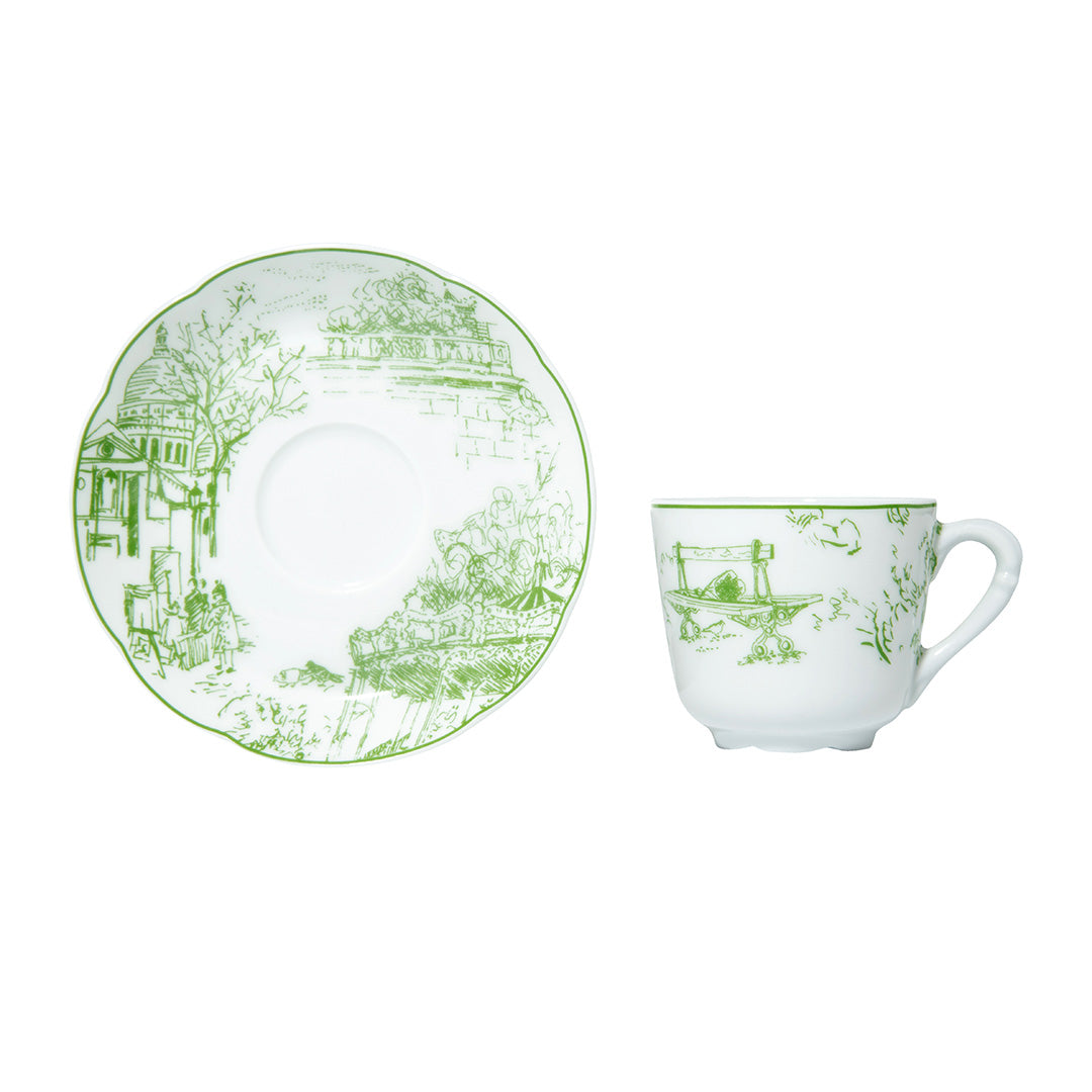 Tout Paris Moka Espresso Cup & Saucer, Green