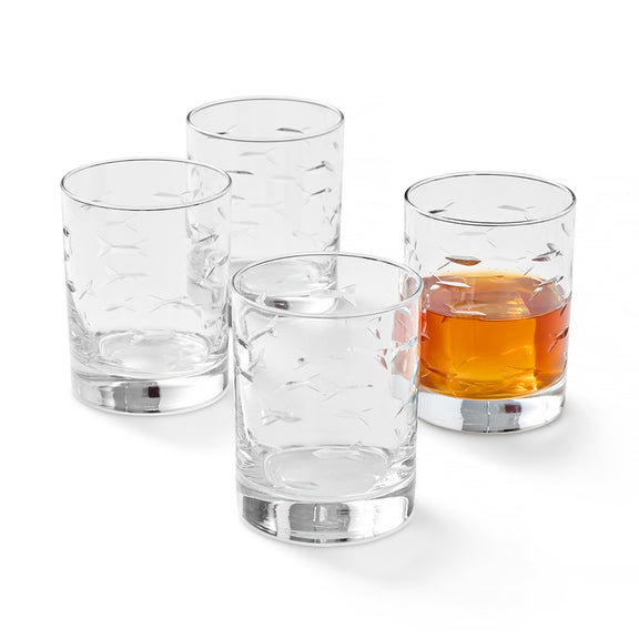 School of Fish Double Old-Fashioned Glasses, Set of 4