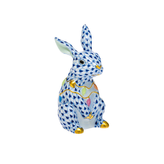 Herend Bunny with Christmas Lights, Sapphire