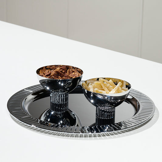 Striations Round Serving Tray, Silver
