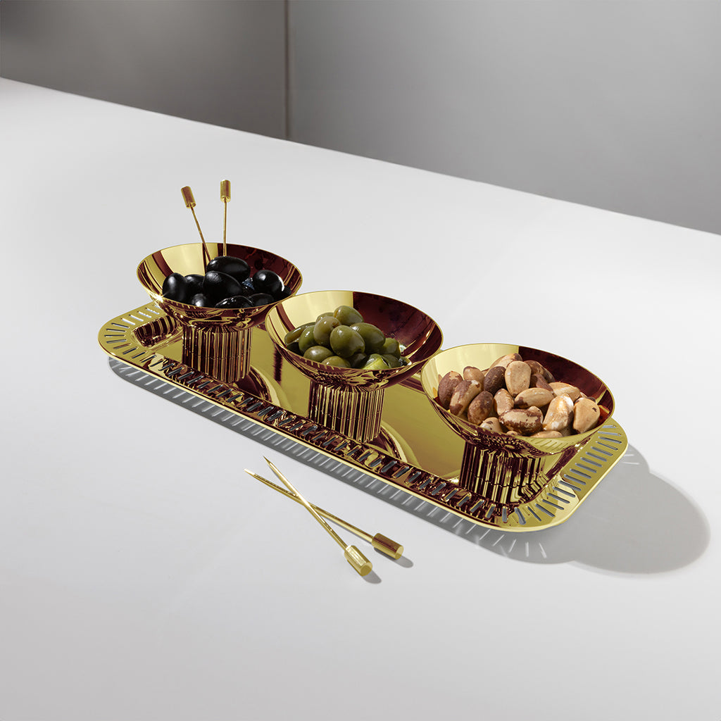 Striations Rectangular Serving Tray, Gold
