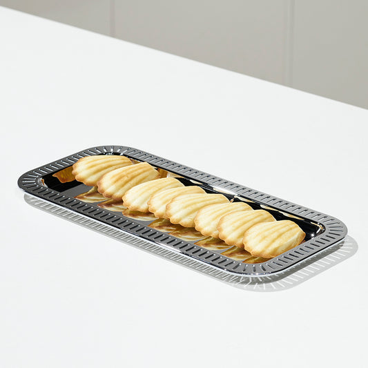 Striations Rectangular Serving Tray, Silver