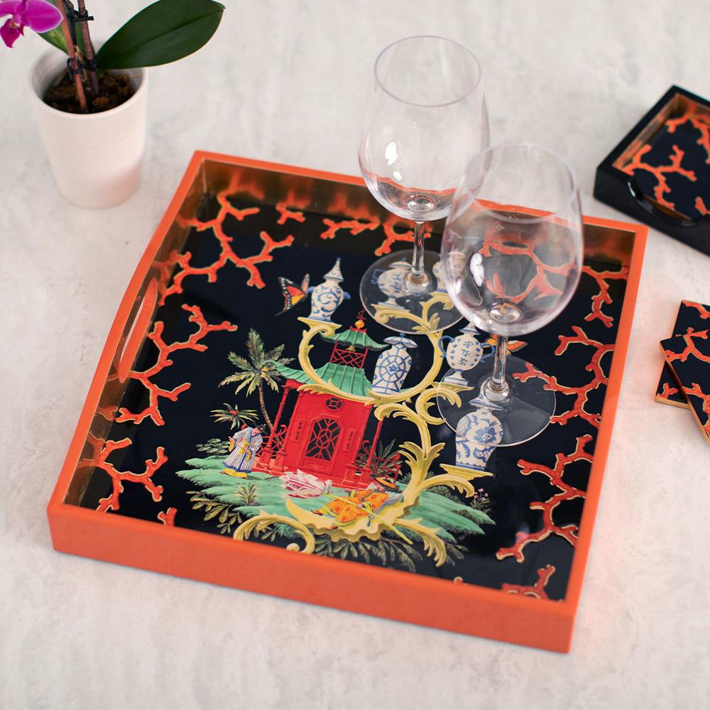 Rococo Fantasy Lacquer Square Tray