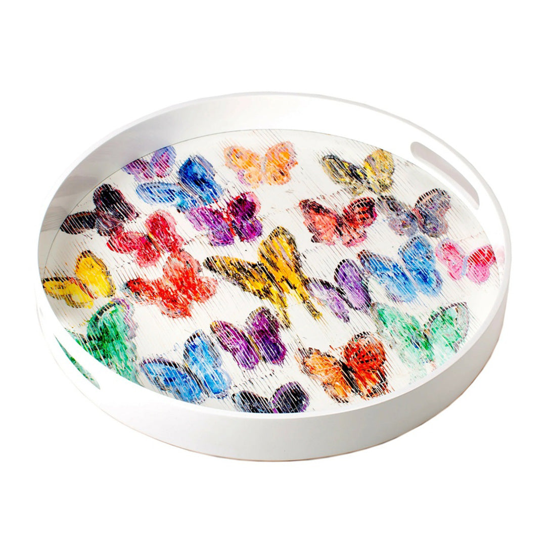 Hunt Slonem Butterflies Round Lacquer Tray