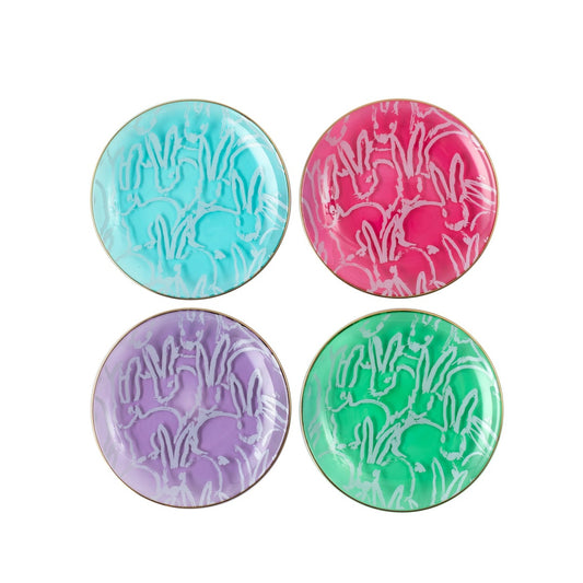 Hunt Slonem Lucky Charm Bunnies Glass Plates, Set of 4