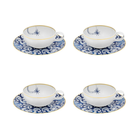 Vista Alegre Transatlantica Teacups & Saucers,  Set of 4