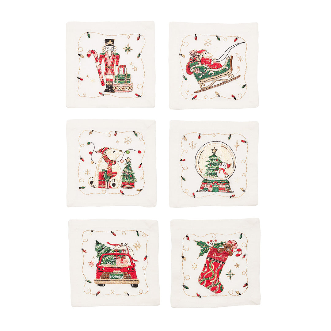 Kim Seybert Holly Jolly Cocktail Napkins, Set of 6