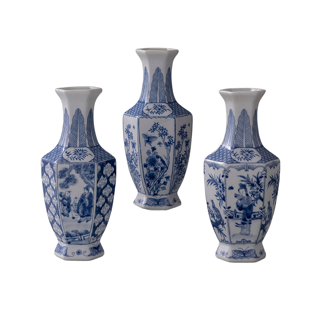 Garden of Blue Hexagonal Vases, Set of 3
