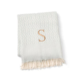 Personalized Cable-Knit Throw, Sky Blue