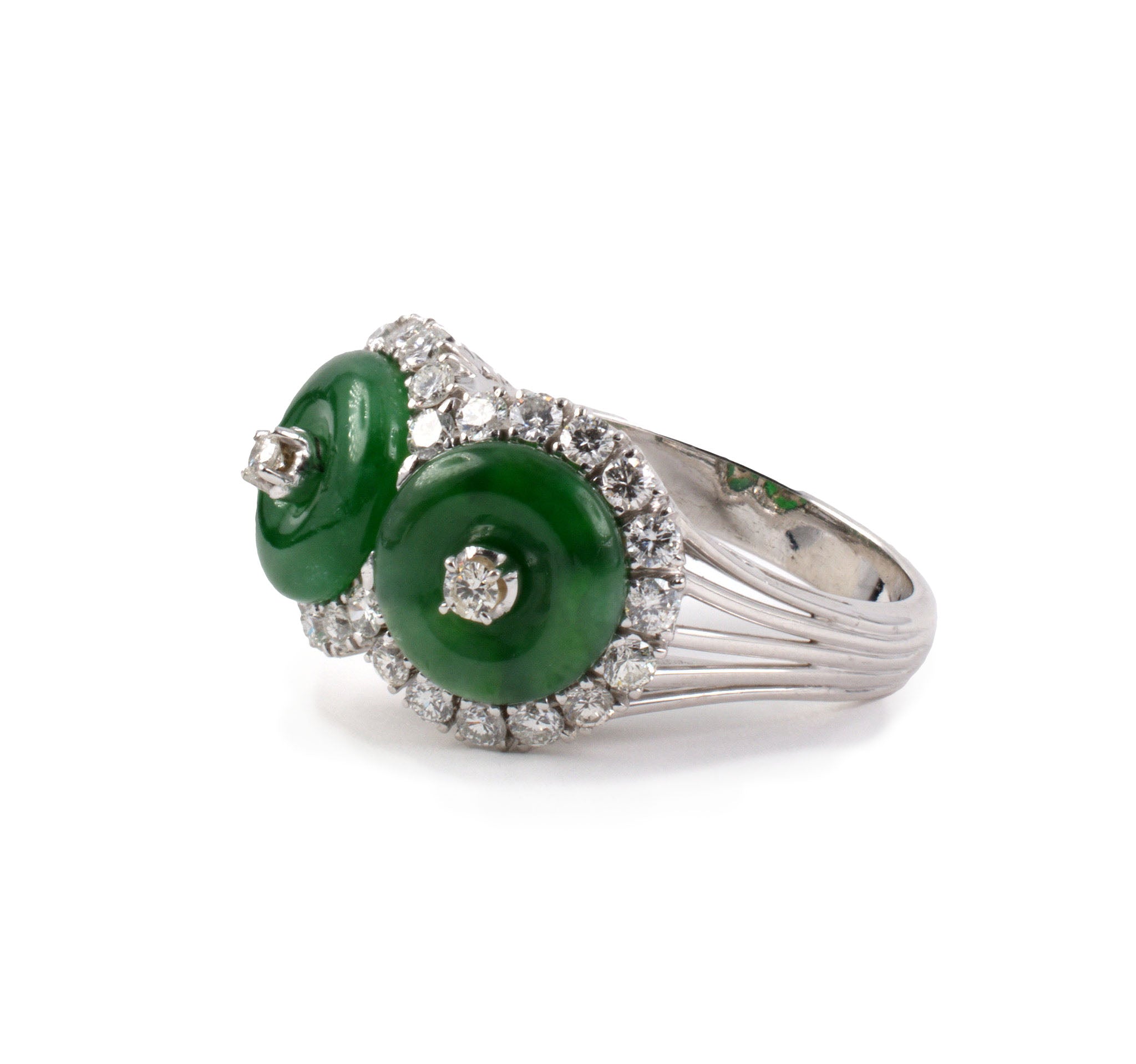 Estate Jadeite & Diamond Two-Stone Cluster Ring