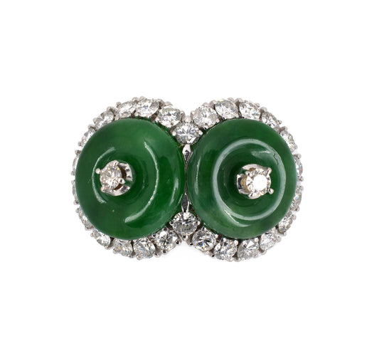 Jadeite & Diamond Two-Stone Cluster Ring