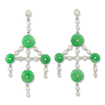 Apple Green Jade Disc & Diamond Chandelier Earrings