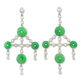 Apple Green Jade Disc & Diamond Chandelier Earrings