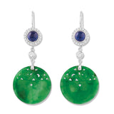 Apple Green Jade Dragon Disc Earrings with Diamonds & Sapphires