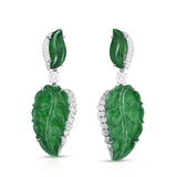 Carved Jade Leaves & Diamond Drop Earrings