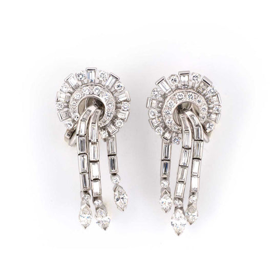 Estate Diamond Pinwheel Drop Earrings