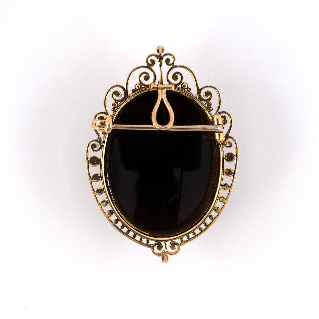 Victorian Agate Cameo Pin-Pendant Necklace