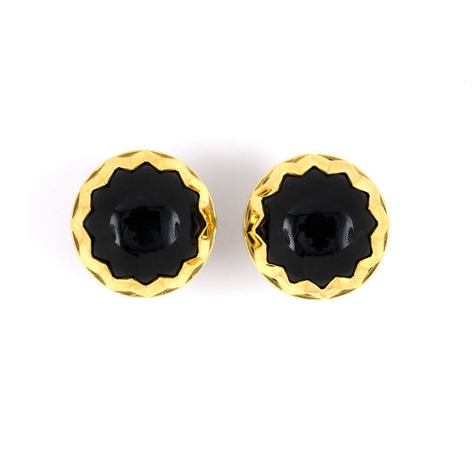 Estate Onyx Star Button Earrings