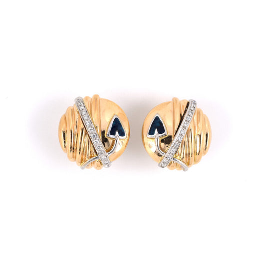 Estate La Nouvelle Bague Diamond & Enamel Circle Earrings