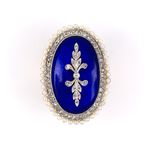 Victorian/Retro Diamond, Pearl & Enamel Dinner Ring