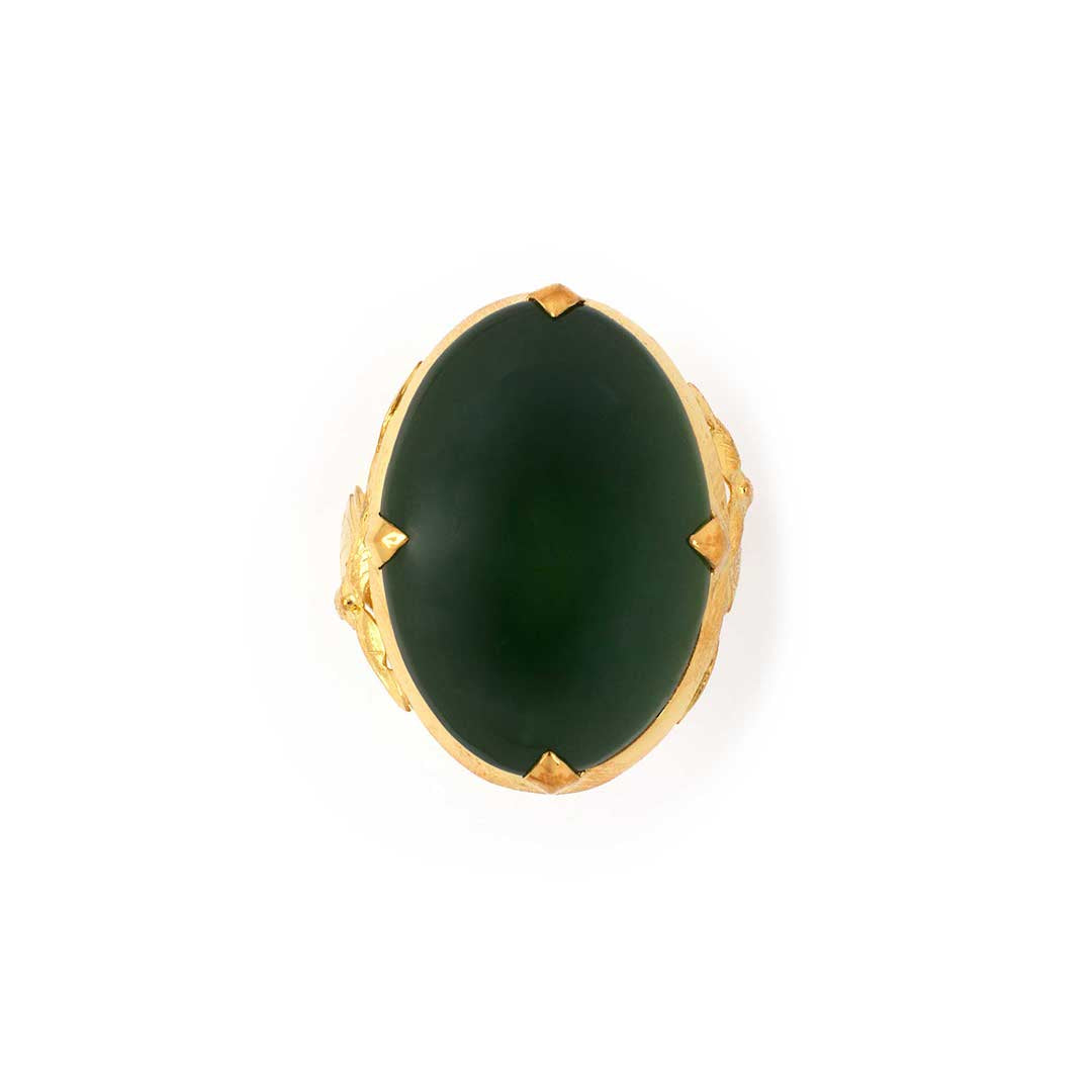 Jadeite/Omphacite Jade Carved Leaf Ring