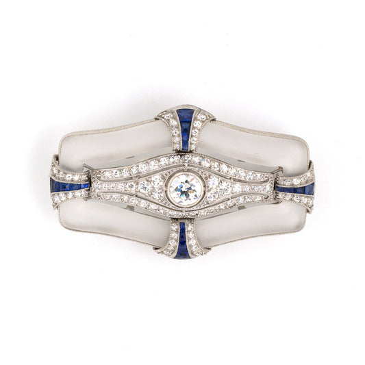 Estate Art Deco Diamond, Sapphire & Crystal Pin