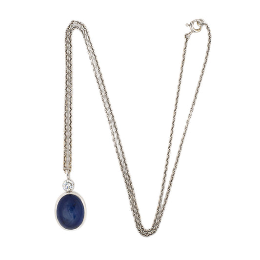 Estate Ceylon Star Sapphire & Diamond Pendant Necklace