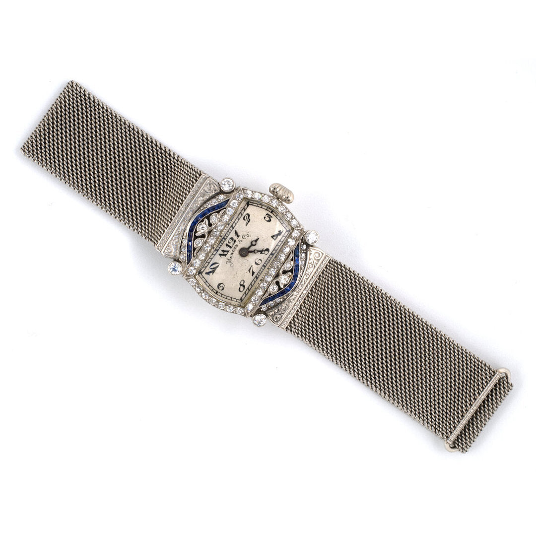 Estate Art Deco Marcus & Co. Diamond & Sapphire Platinum Watch