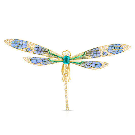 Cicada Plique-à-Jour Emerald & Diamond Dragonfly