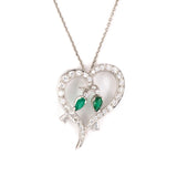 Diamond & Emerald Heart with Love Birds Pendant Necklace