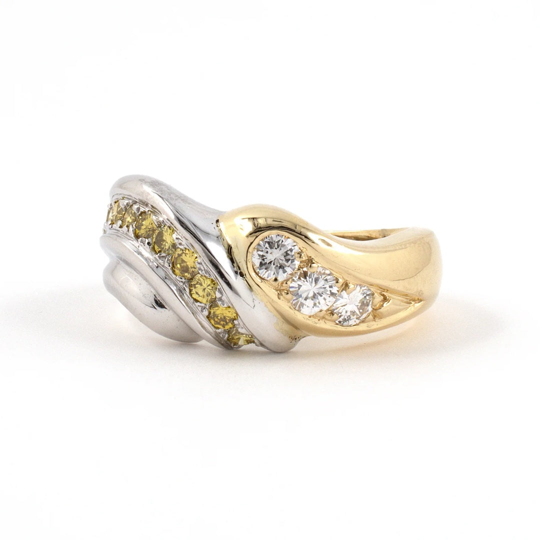 Estate Yellow & White Diamond Twist Wedding Ring