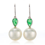 Luna Drop Earrings in South Sea Pearls & Icy Green Jade